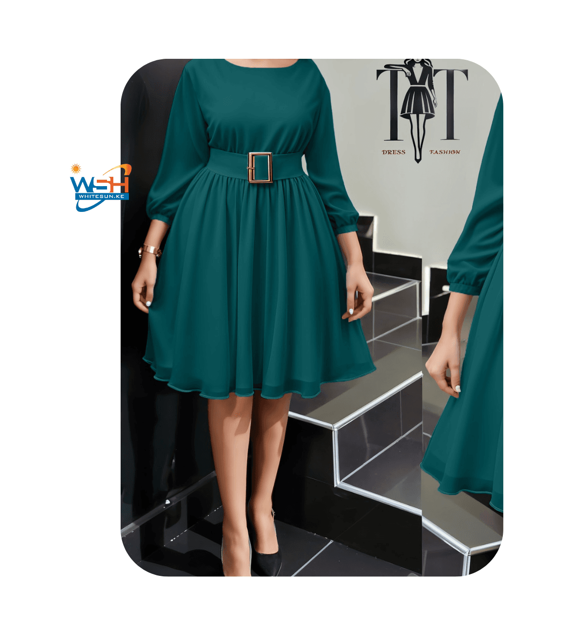 Emerald Flared Belted Dress