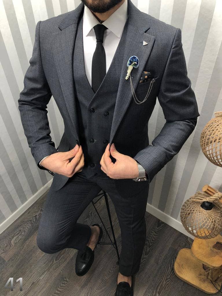 Charcoal Grey Slim Fit Bernardo Cavalli Size 52 Suit