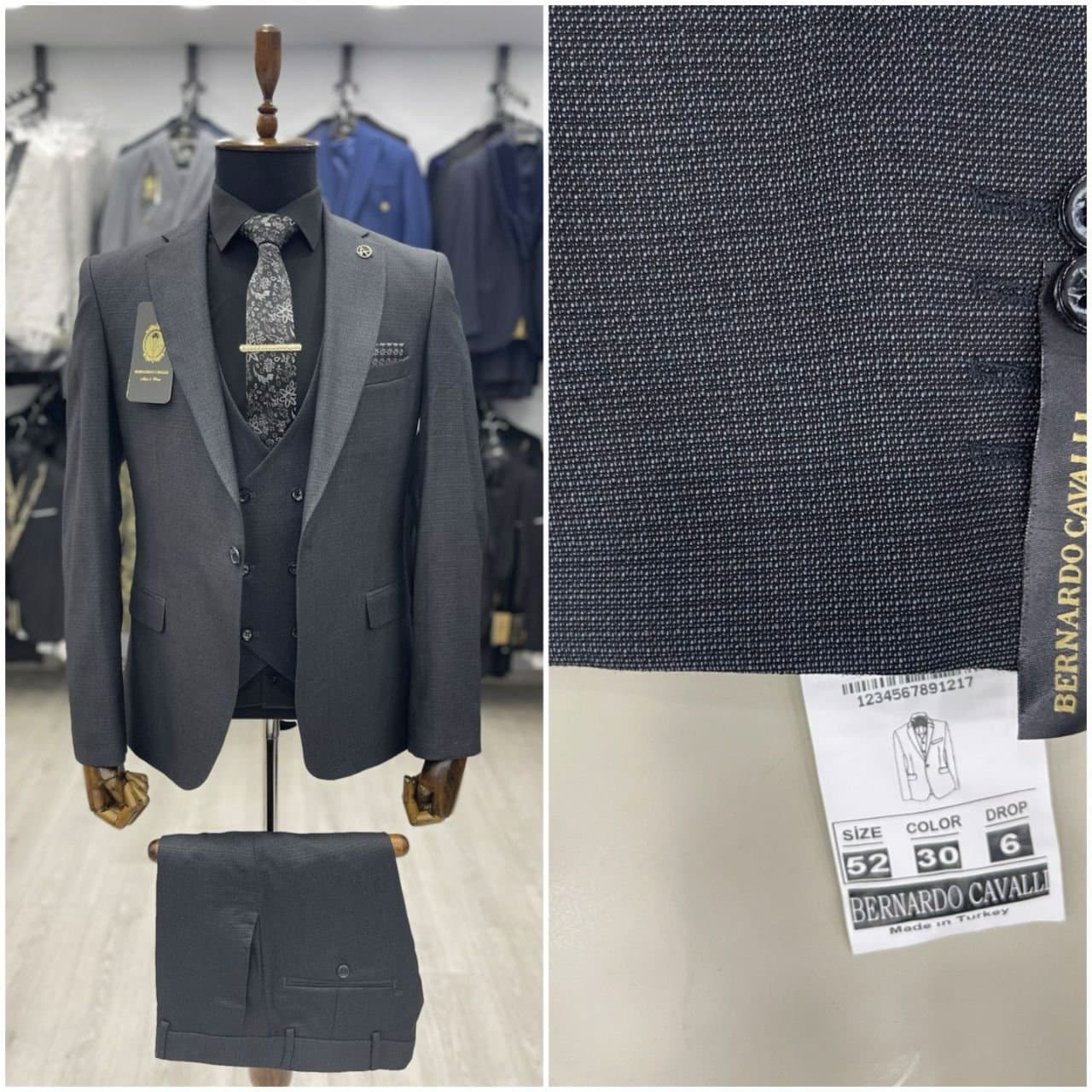 Carbon Grey Slim Fit Bernardo Cavalli Size 52 Suit