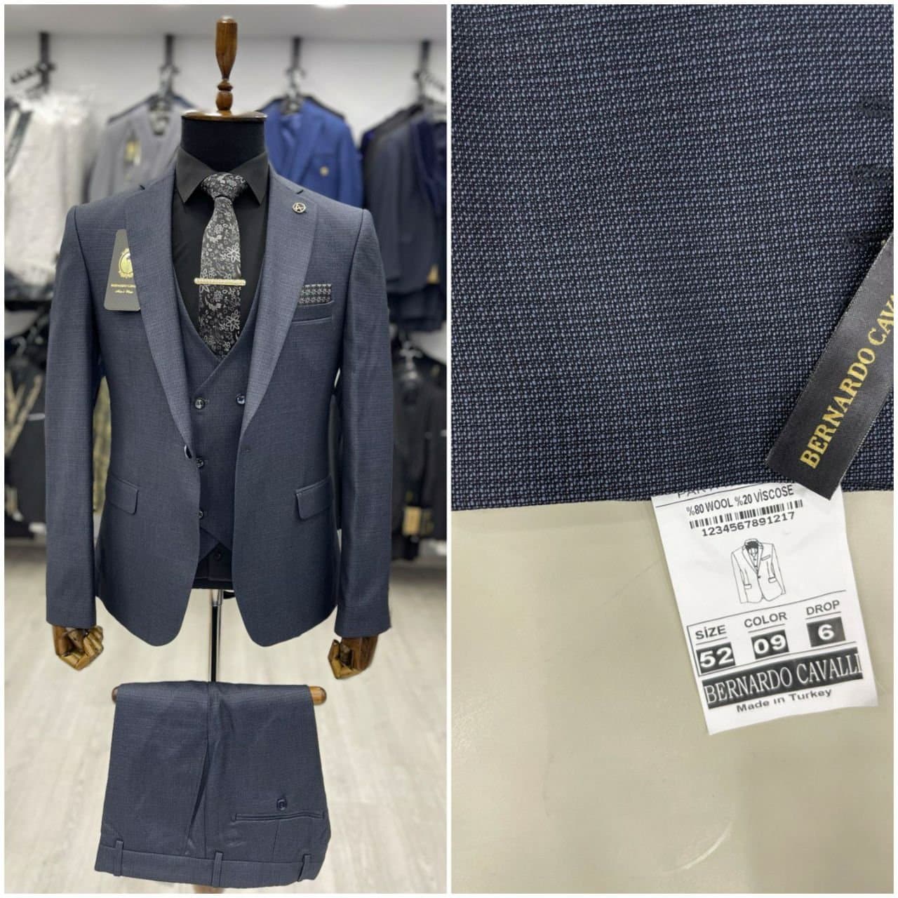 Mist Blue Slim Fit Bernardo Cavalli Size 52 Suit
