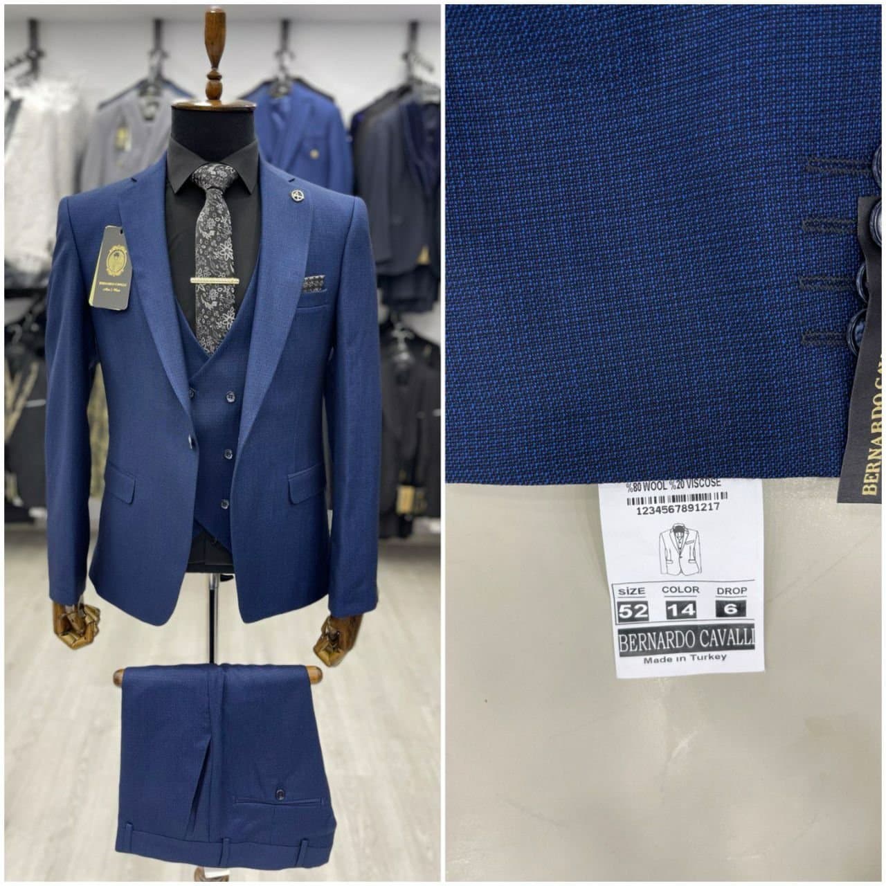 Blue Jay Slim Fit Bernardo Cavalli Size 52 Suit