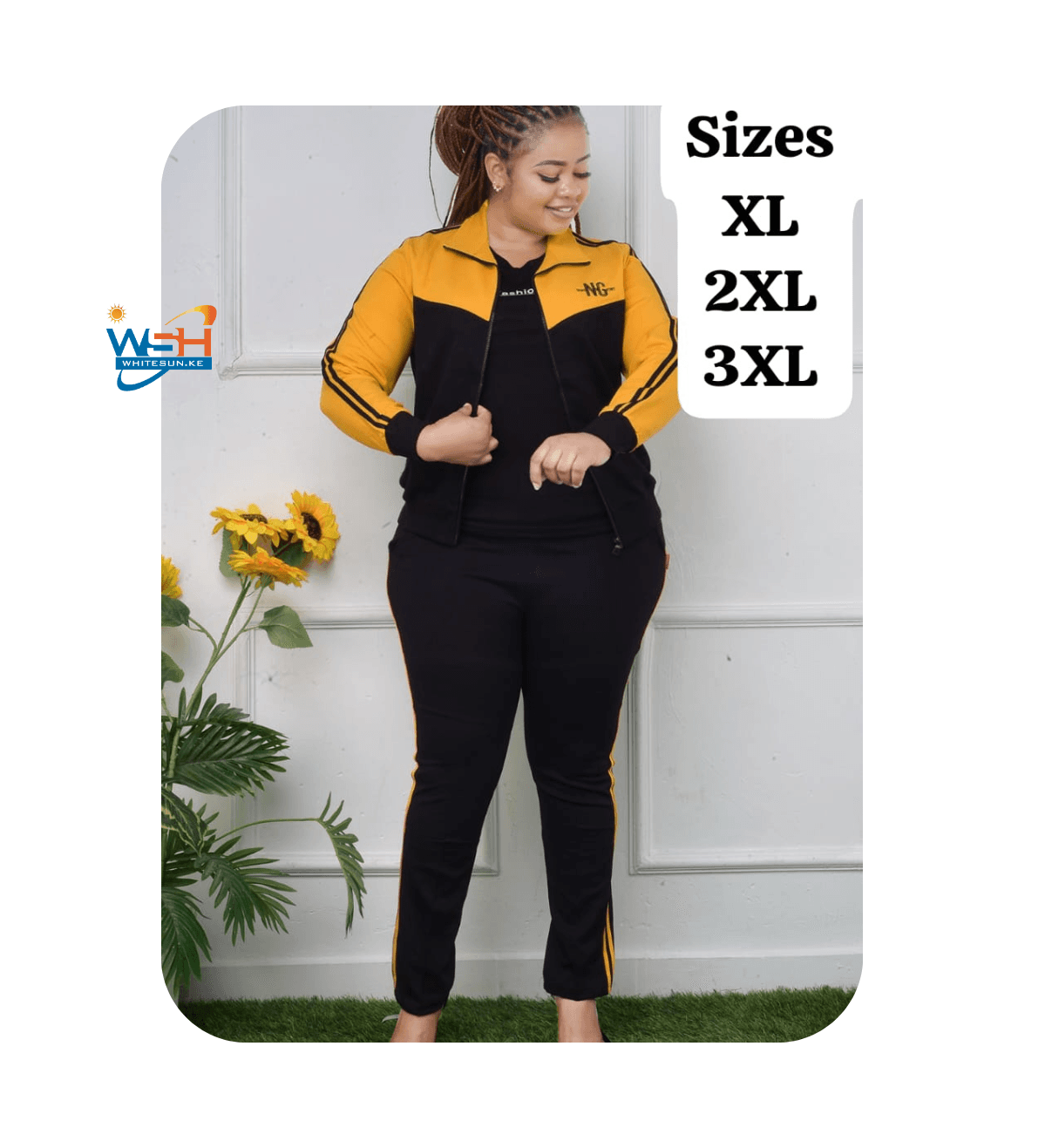 Stylish Plus Size Women's Tracksuit - Mustard yellow and black