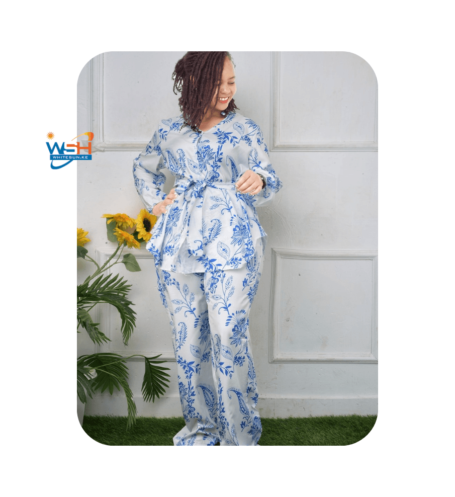 White and Blue Floral Outfit SET