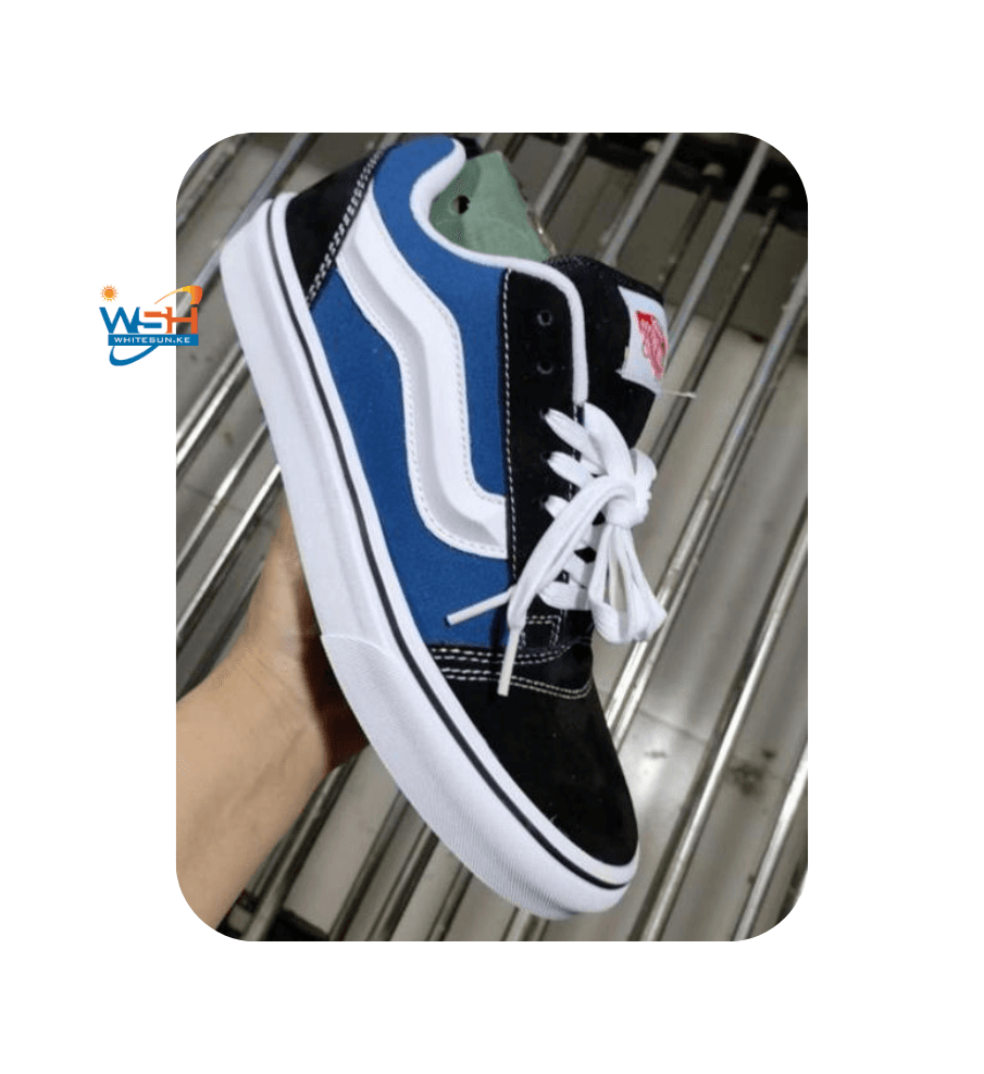 Black Vans Sneakers with BLUE AND White Stripe
