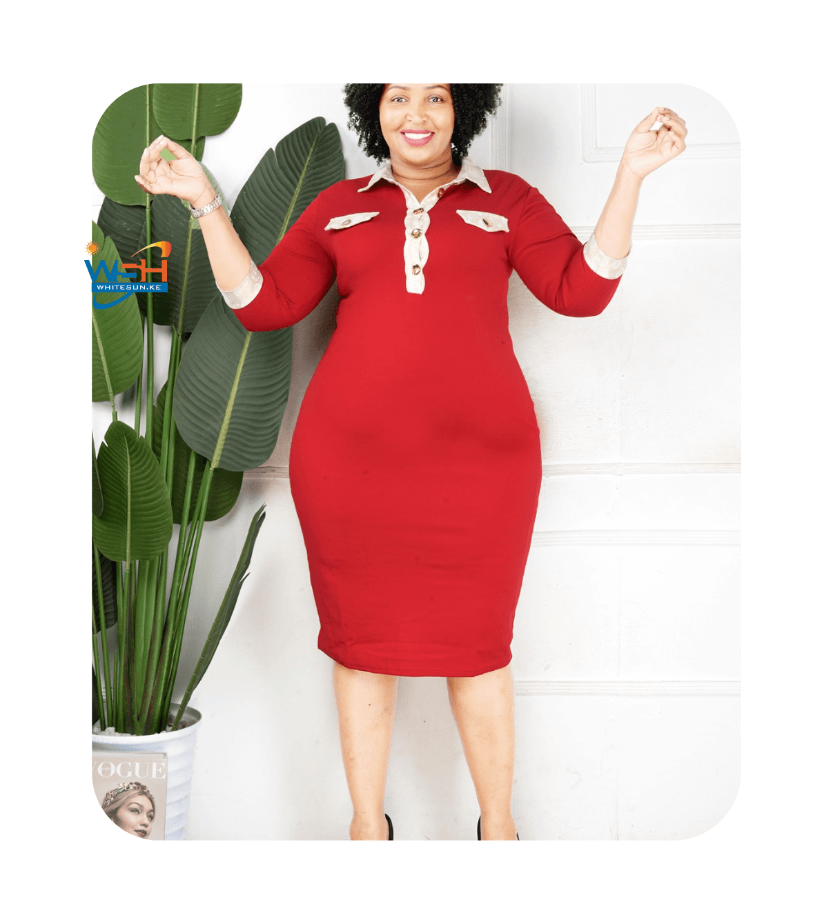 Elegant Red Bodycon Dress with Contrasting Collar and Cuffs