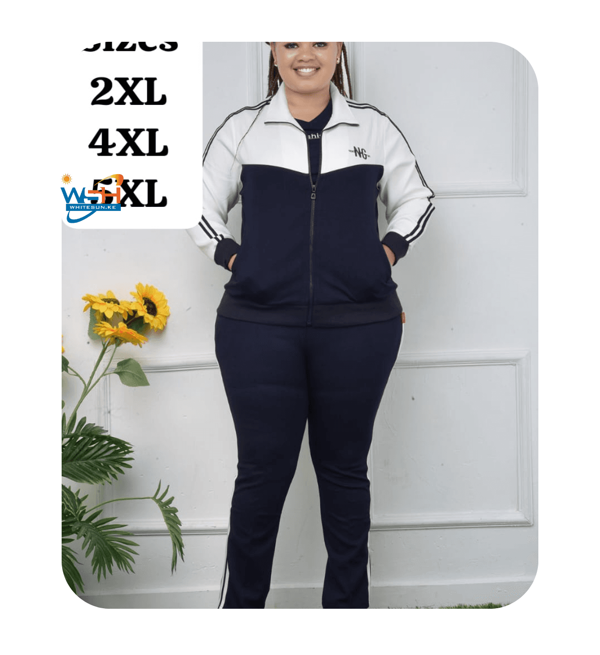 Stylish Plus Size Women's Tracksuit - White and Navy Blue
