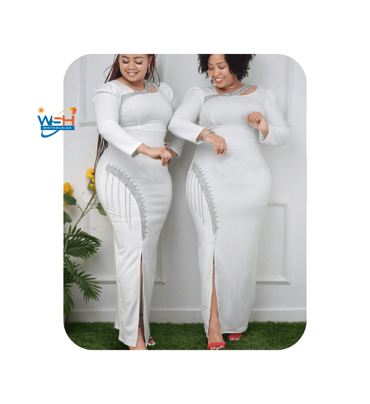 Elegant White Evening Gown with Silver Embellishments
