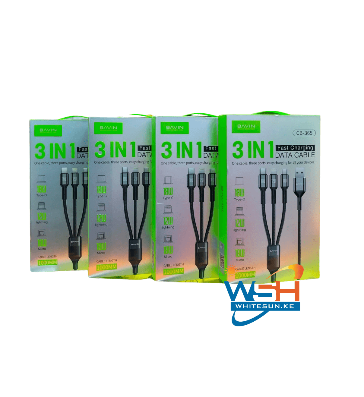 BAVIN CB365 3-in-1 Fast Charging Cable Nylon Braided 3A 480Mbps Data Transfer for Type-C / Micro / iPhone