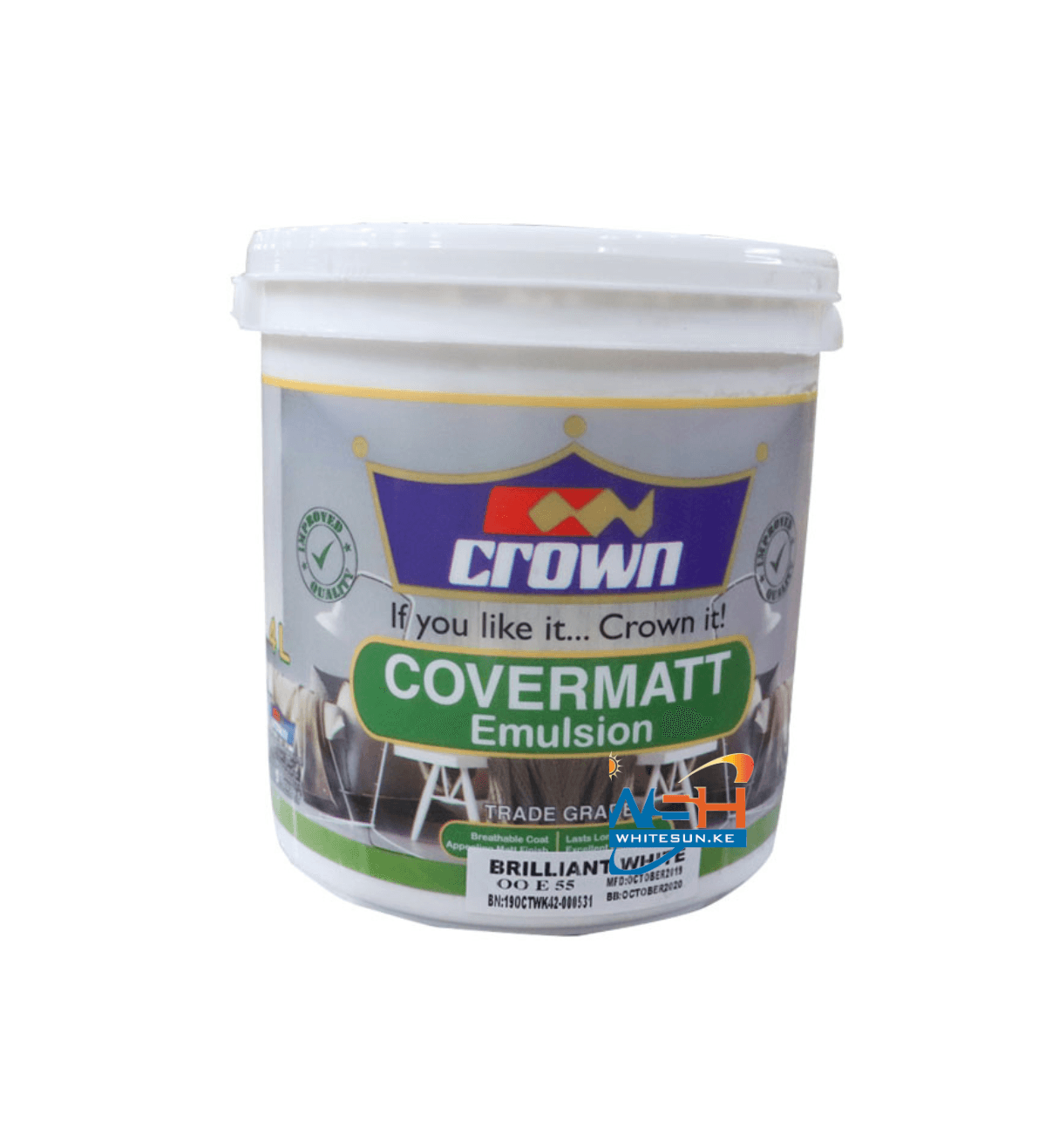 CROWN COVERMATT EMULSION -( BRILLIANT WHITE,SOFT WHITE&CREAM)