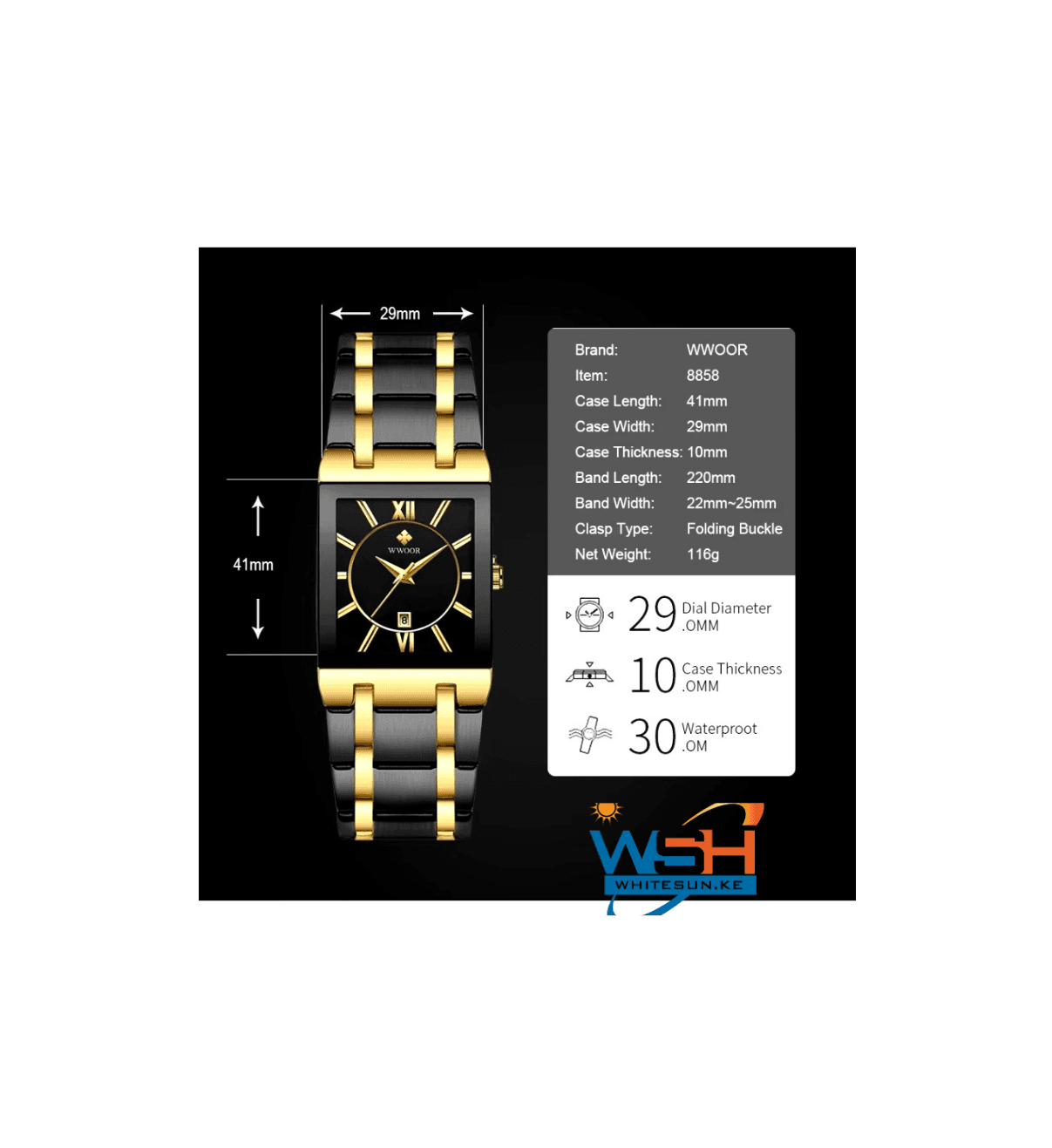WWOOR Brand Luxury Gold Bracelet Men's Watches Fashion Square Quartz Wrist Watch For Men Stainless Steel Waterproof Reloj Hombre
