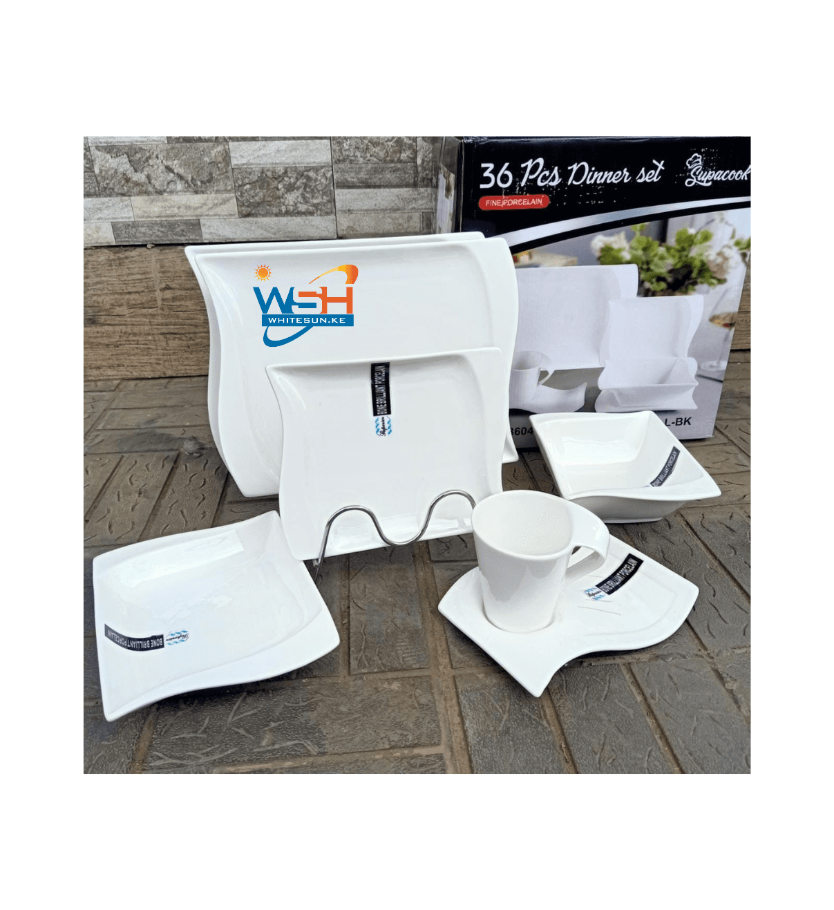 White Plain 36pcs Rectangular Shaped Dinner Set