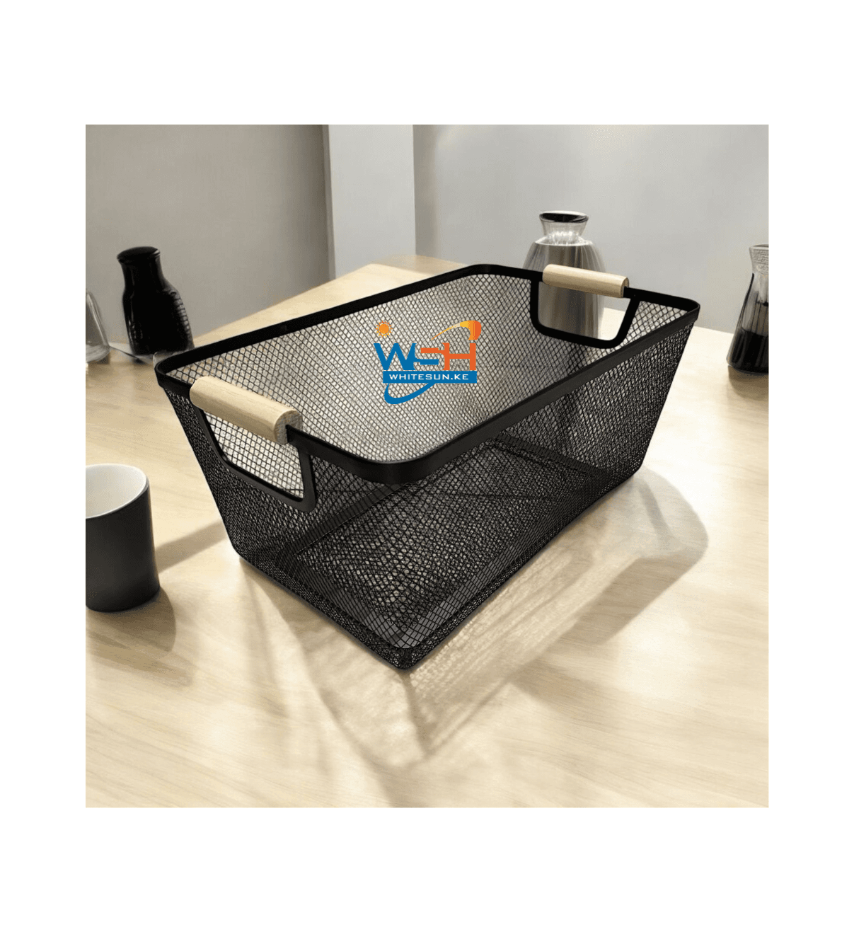 Metallic Mesh Storage/fruit basket with Wooden handles