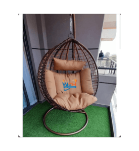 Outdoor or indoor round PE rattan swing chair metal frame single hanging chair with cushion