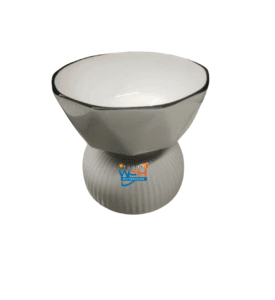 Set Of 6 White Ceramic Bowls With Black Ring