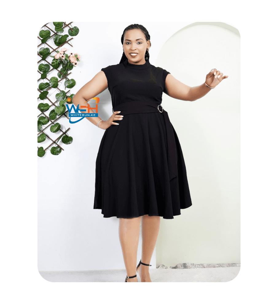 Knee-Length Dress with Belt 1