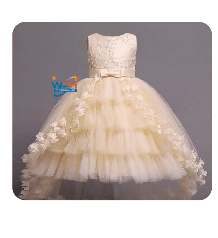 Sleeveless Kids Dress with Floral Appliqués
