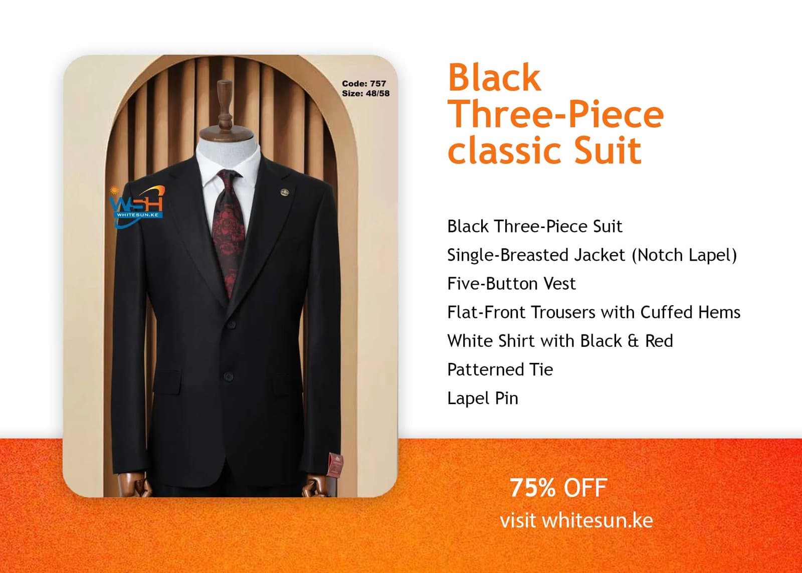 Black Three-Piece classic Suit