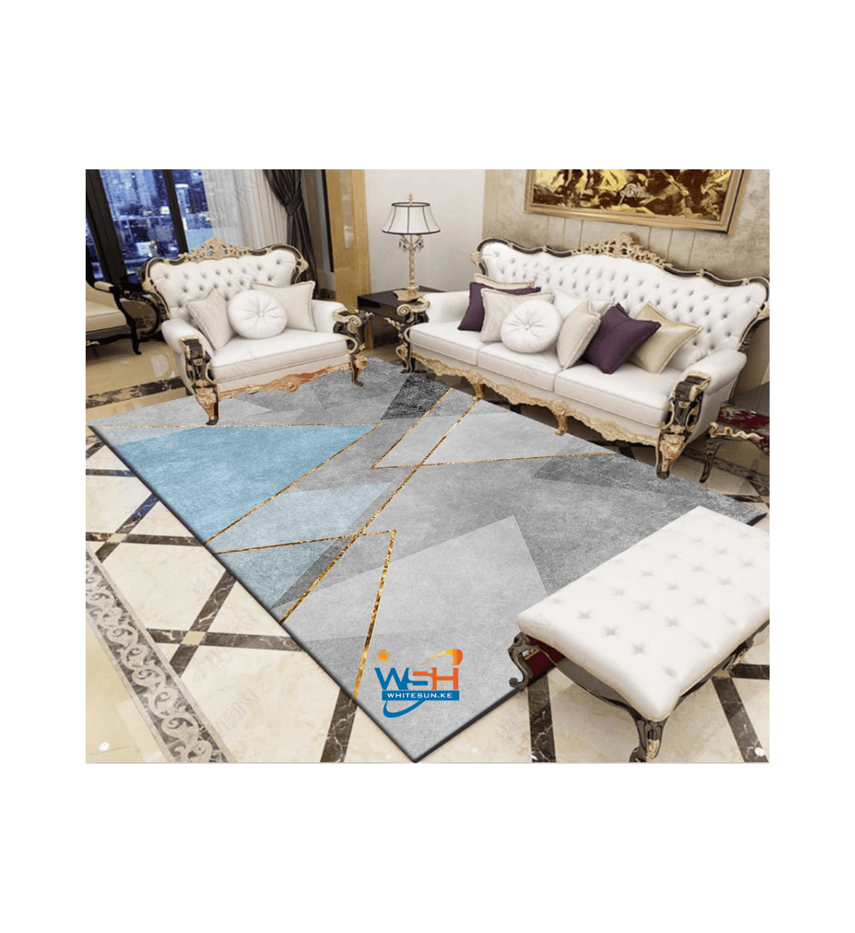 5×8 Grey Blue Triangular 3D Carpet