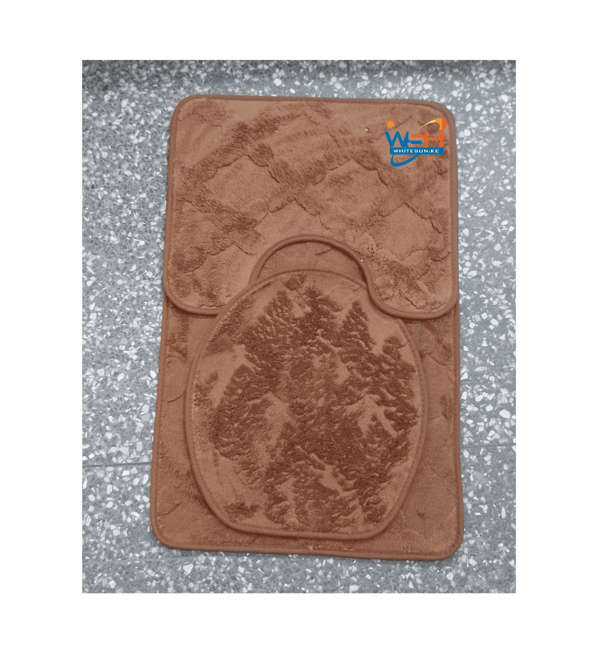 3pcs Set Soft Non-Slip Bathroom Shower Toilet Mats - Brown