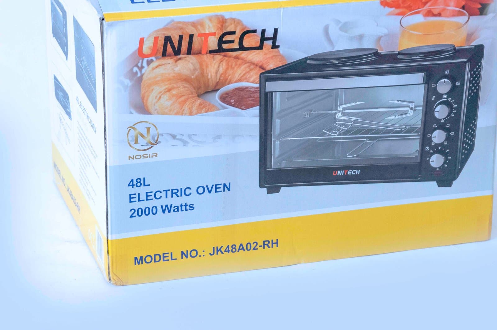 Whitesun UNITECH 48 L Countertop Electric Oven – 2 000 W, 60 min Auto Shut-Off Timer with Bell, 0–250 °C Thermostat, Dual Hot Plates, Rotisserie & Tempered-Glass Window