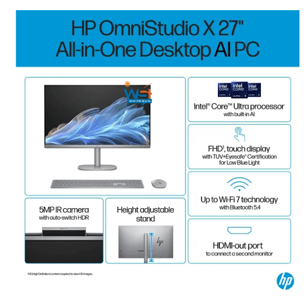 HP OmniStudio X All-in-One 27-cs0070t Desktop PC, 27", Windows 11 Home, Intel® Core™ Ultra 7, 16GB RAM, 1TB SSD Thumbnail 10