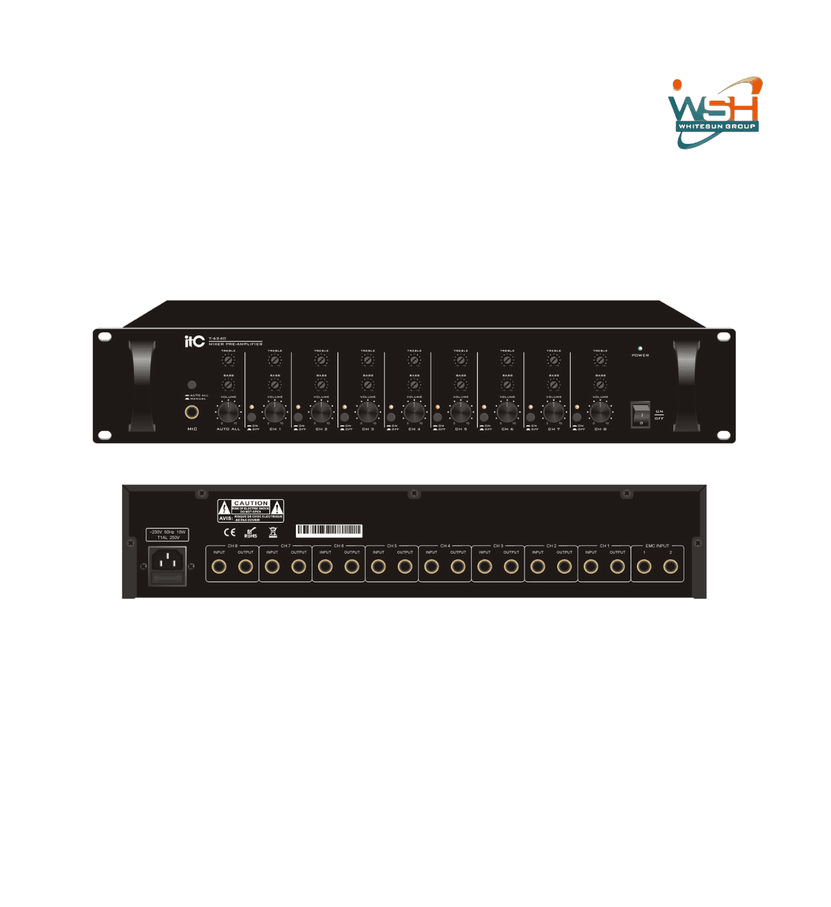 T-6240 8 Channel Pre-Amplifier (Each Input Has Treble and Bass Control)