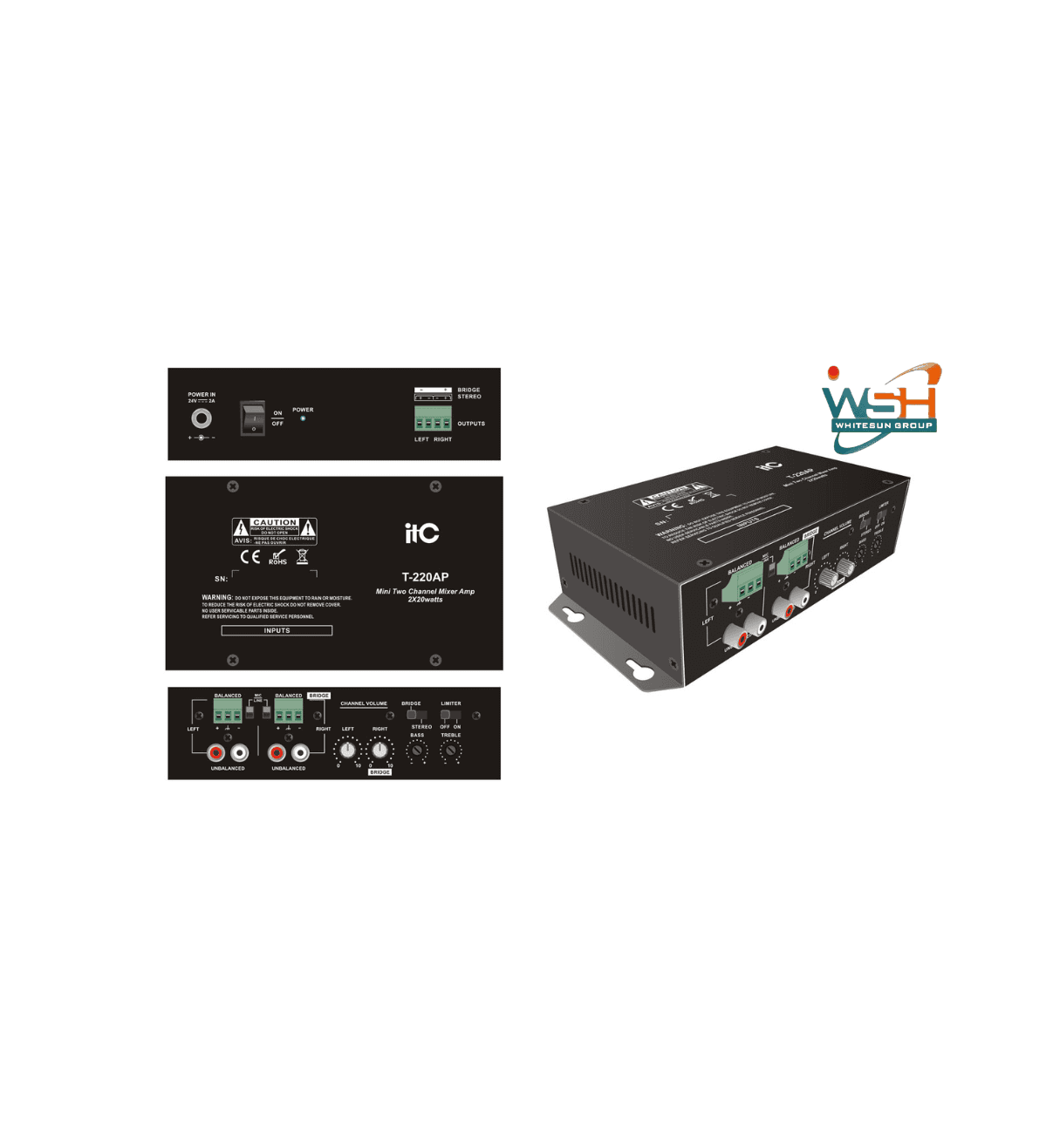 T-220AP 2 x 20W Mini Stereo Class-D Amplifier (Balanced inputs + Bridge mode)