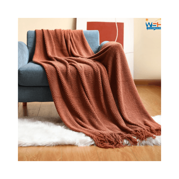 Pineapple Grid Knitted Blanket Solid Color Fringe Decoration Blanket Cover Soft Bean Blankets For Office Nap Couch And Bed Xmas