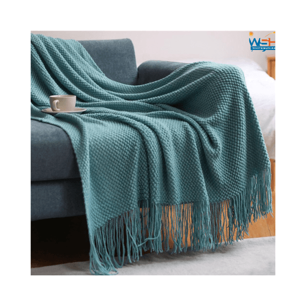 Pineapple Grid Knitted Blanket Solid Color Fringe Decoration Blanket Cover Soft Bean Blankets For Office Nap Couch And Bed Xmas
