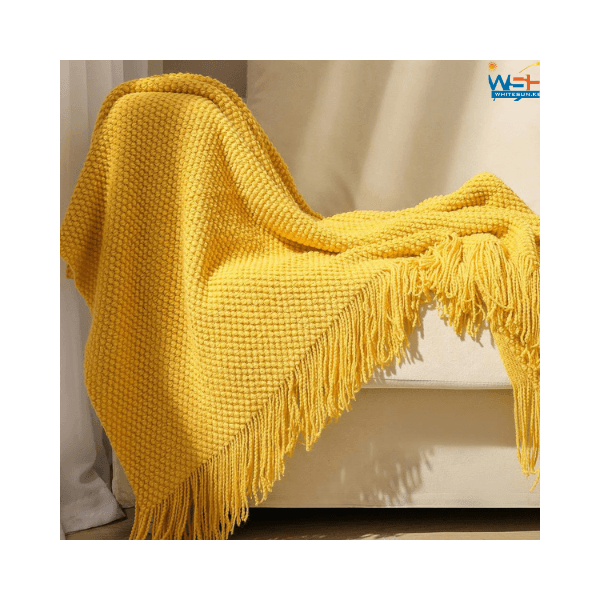 Pineapple Grid Knitted Blanket Solid Color Fringe Decoration Blanket Cover Soft Bean Blankets For Office Nap Couch And Bed Xmas