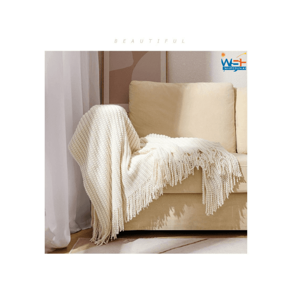 Cream Pineapple Grid Knitted Blanket Solid Color Fringe Decoration Blanket Cover Soft Bean Blankets For Office Nap Couch And Bed Xmas