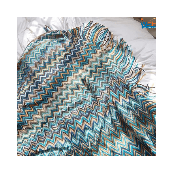Bohemian Knitted Throw Blanket Nordic Style Throw with Tassels, Acrylic Knitted Throw Decorative for Sofa Chair Bed Couch Settee, Warm Thick Armchair Cover Soft Blanket