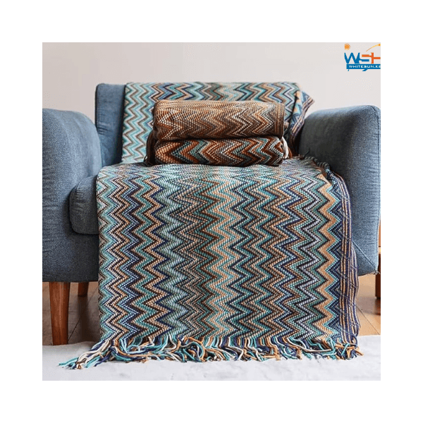 Bohemian Knitted Throw Blanket Nordic Style Throw with Tassels, Acrylic Knitted Throw Decorative for Sofa Chair Bed Couch Settee, Warm Thick Armchair Cover Soft Blanket Thumbnail 2