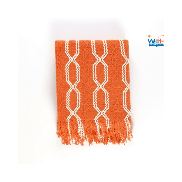 Orange-white Lunarose Throw Blanket for Couch,Soft Cozy Knit Blanket with Tassel,Lightweight Decorative Throw for Sofa Chair Bed Travel and Living Room