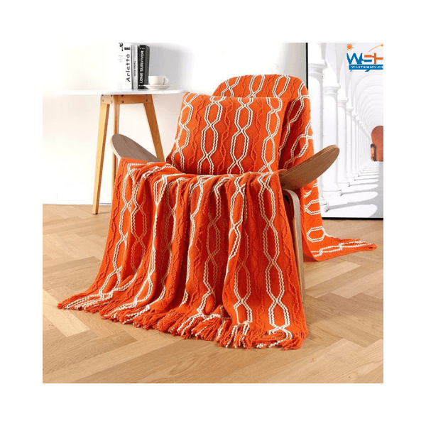 Orange-white Lunarose Throw Blanket for Couch,Soft Cozy Knit Blanket with Tassel,Lightweight Decorative Throw for Sofa Chair Bed Travel and Living Room Thumbnail 2