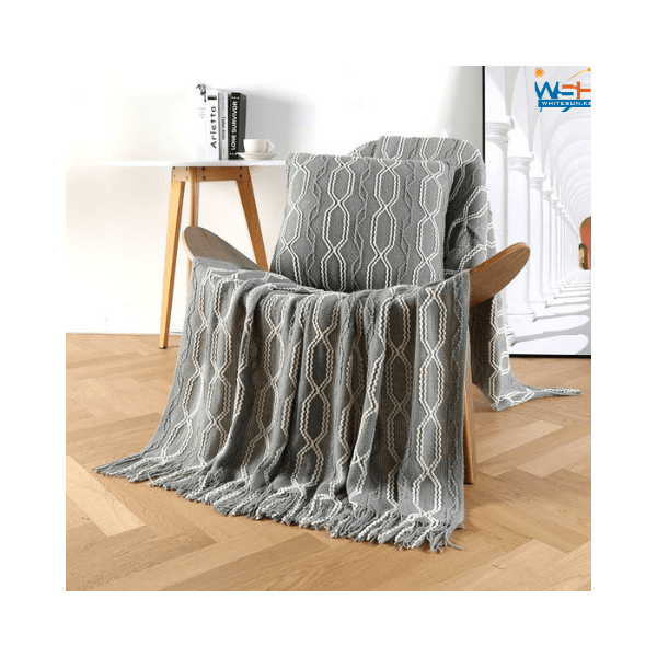Grey-white Lunarose Throw Blanket for Couch,Soft Cozy Knit Blanket with Tassel,Lightweight Decorative Throw for Sofa Chair Bed Travel and Living Room