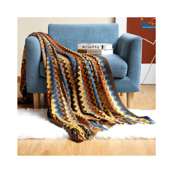 Bohemian Knitted Throw Blanket Nordic Style Throw with Tassels, Acrylic Knitted Throw Decorative for Sofa Chair Bed Couch Settee, Warm Thick Armchair Cover Soft Blanket Thumbnail 3