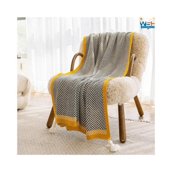 Grey Striped Throw Blanket with Tassels, Knitted Soft Boho Blanket for Couch, Sofa, Bed & Living Room - All Seasons