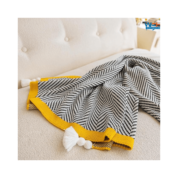 Grey Striped Throw Blanket with Tassels, Knitted Soft Boho Blanket for Couch, Sofa, Bed & Living Room - All Seasons Thumbnail 2