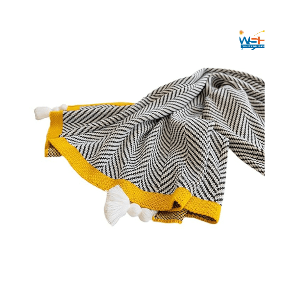 Grey Striped Throw Blanket with Tassels, Knitted Soft Boho Blanket for Couch, Sofa, Bed & Living Room - All Seasons Thumbnail 3