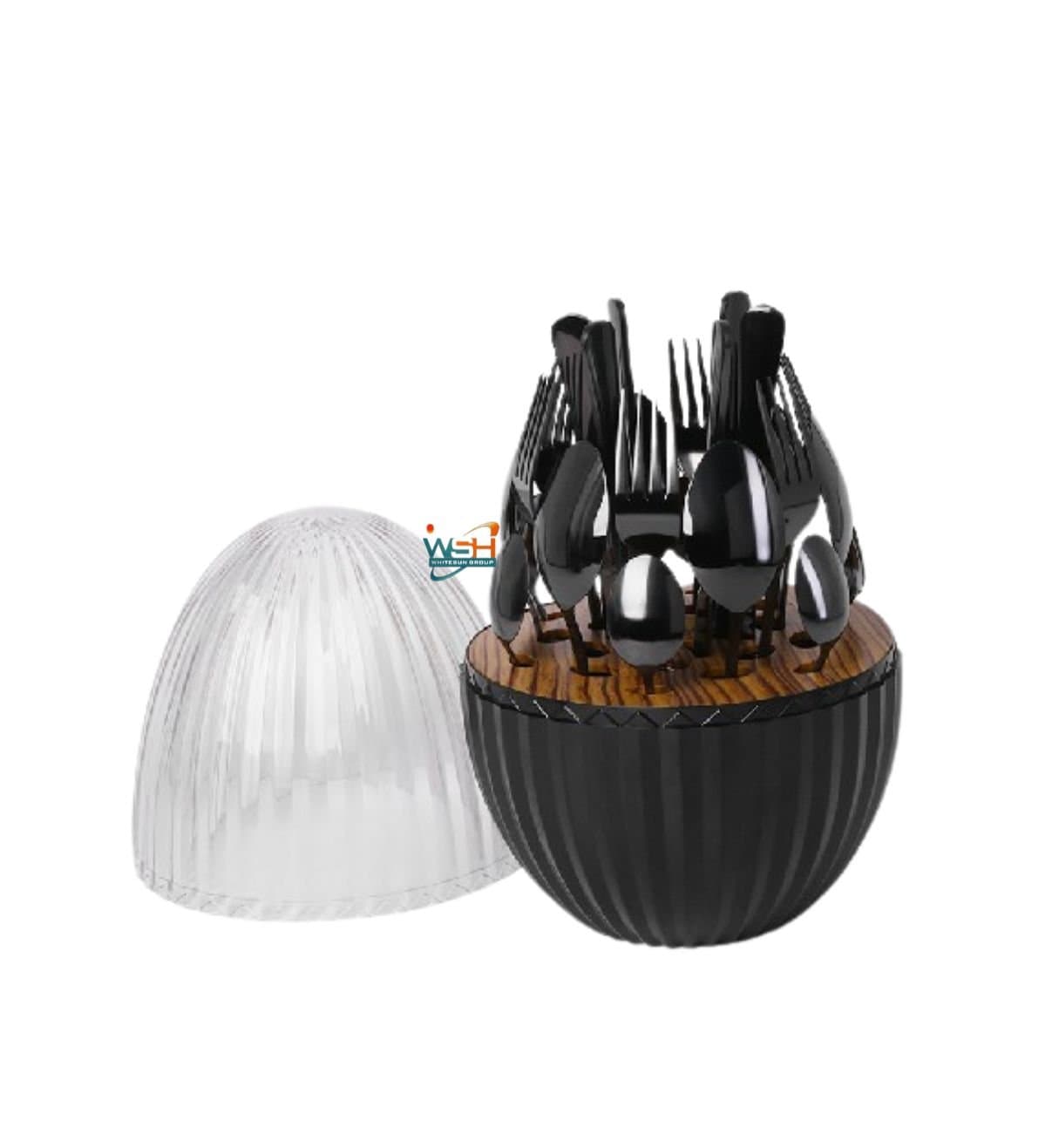 Whitesun 24 piece black egg shaped table ware