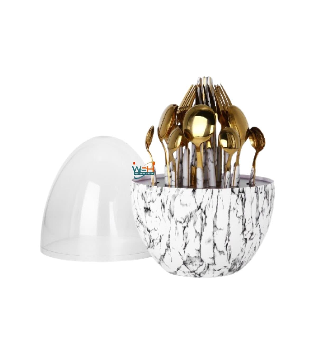 Whitesun 24 piece marbling egg shaped table ware with clear top