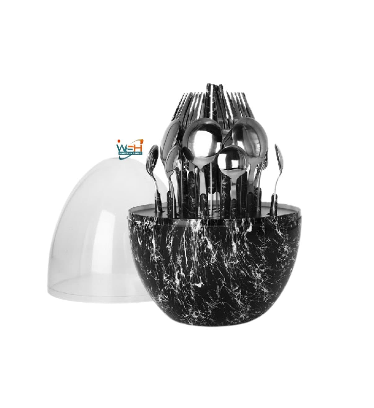 Whitesun 24 piece marbling egg shaped table ware with clear top
