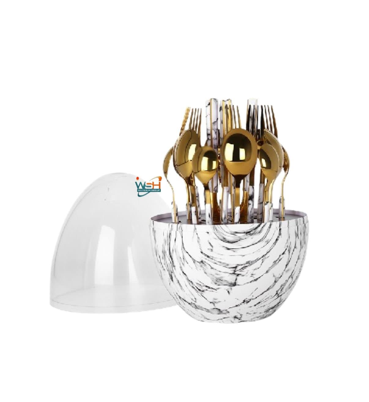 Whitesun 24 pc marbling egg shaped table ware with clear top