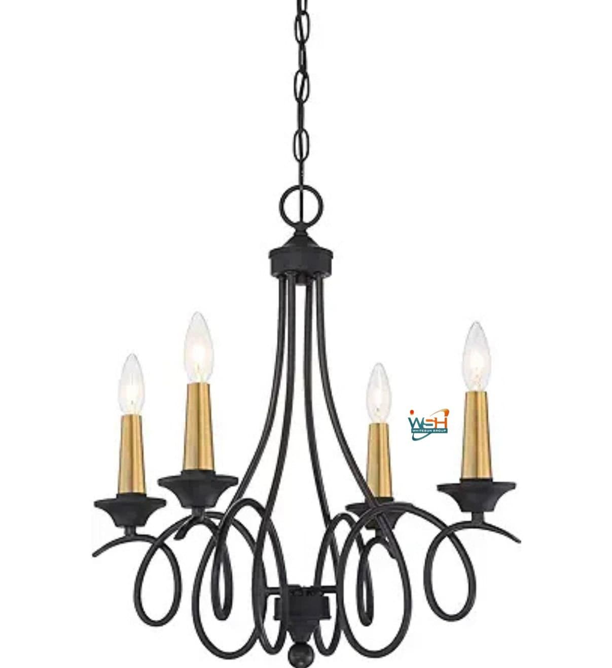 Minka Lavery 4073-676 La Courbe Chandelier, 4-Light, 240 Watts, Black with Antique Brass (21" H x 20" Dia)