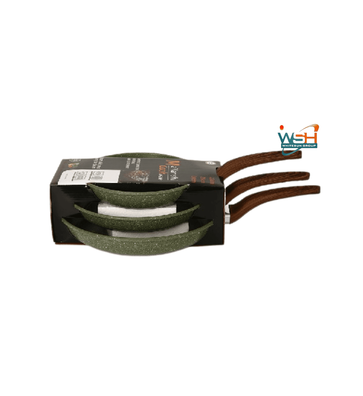3pcs Fry Pan Double Healthy Safety Induction Aluminum Granite Nonstick Frying Pan Kitchen Cooking Cookware_Green
