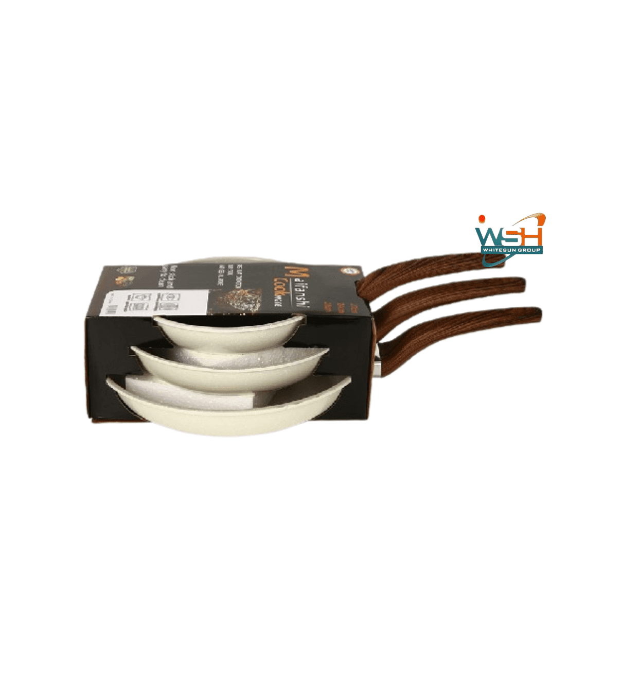3pcs Fry Pan Double Healthy Safety Induction Aluminum Granite Nonstick Frying Pan Kitchen Cooking Cookware_Cream