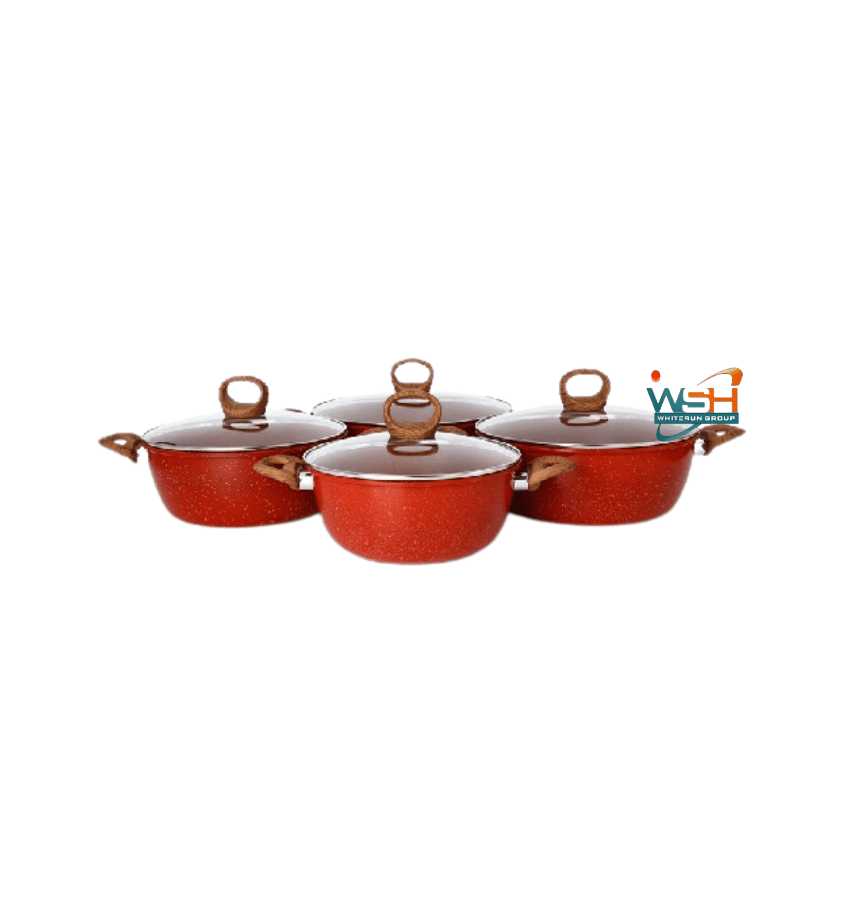 Granite Set with wooden handles - Black Red 8 pcs
