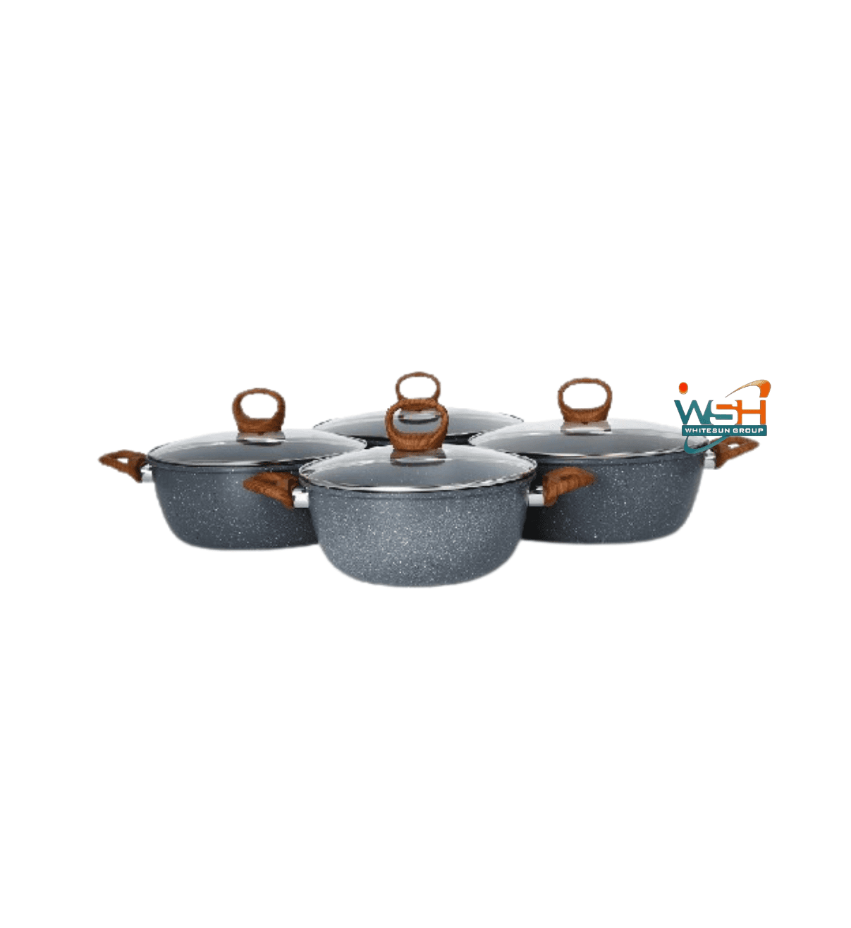 Granite Set with wooden handles - Grey 8 pcs