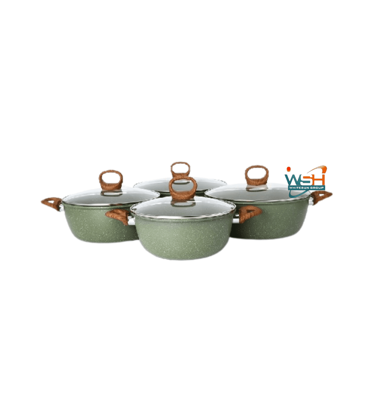Granite Set with wooden handles - Green 8 pcs